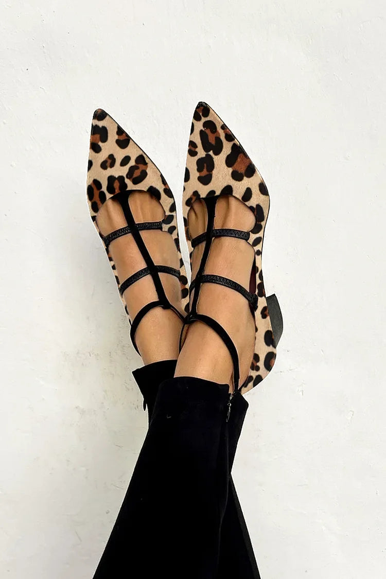 Leopard Strap Ballets Heels