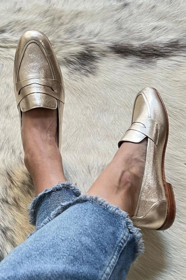 Shiny Light Gold Loafers