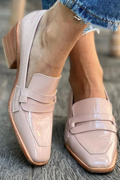 Shiny Moccasins with Wide Heel
