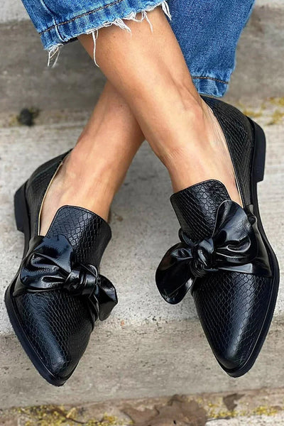 Black Loafers with Shiny Bow