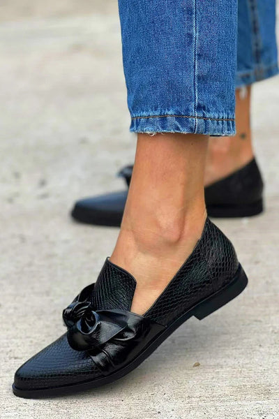 Black Loafers with Shiny Bow