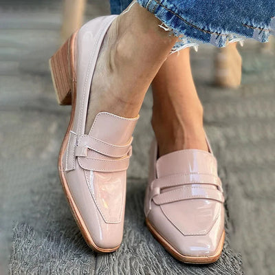 Shiny Moccasins with Wide Heel