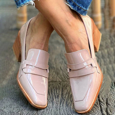 Shiny Moccasins with Wide Heel