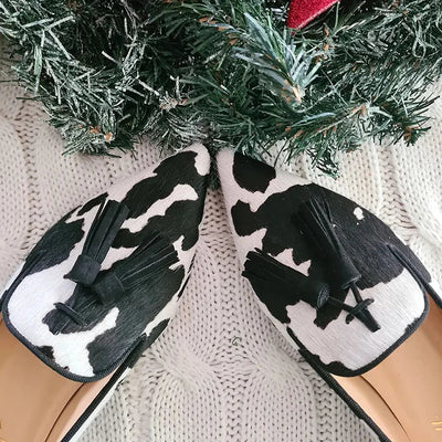 Cow Print Loafers with Tassel