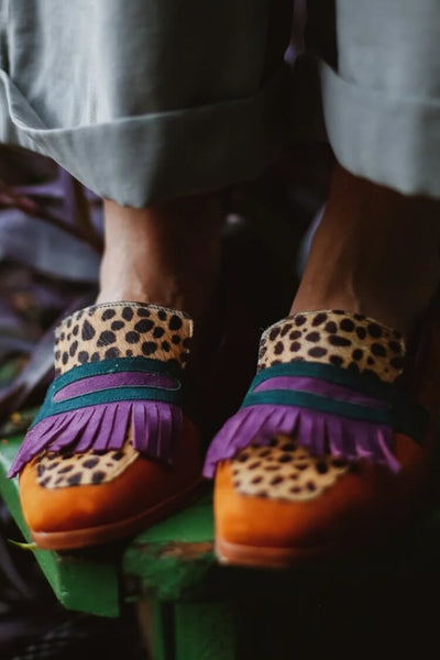 Loafers with Fringes and Animal Print