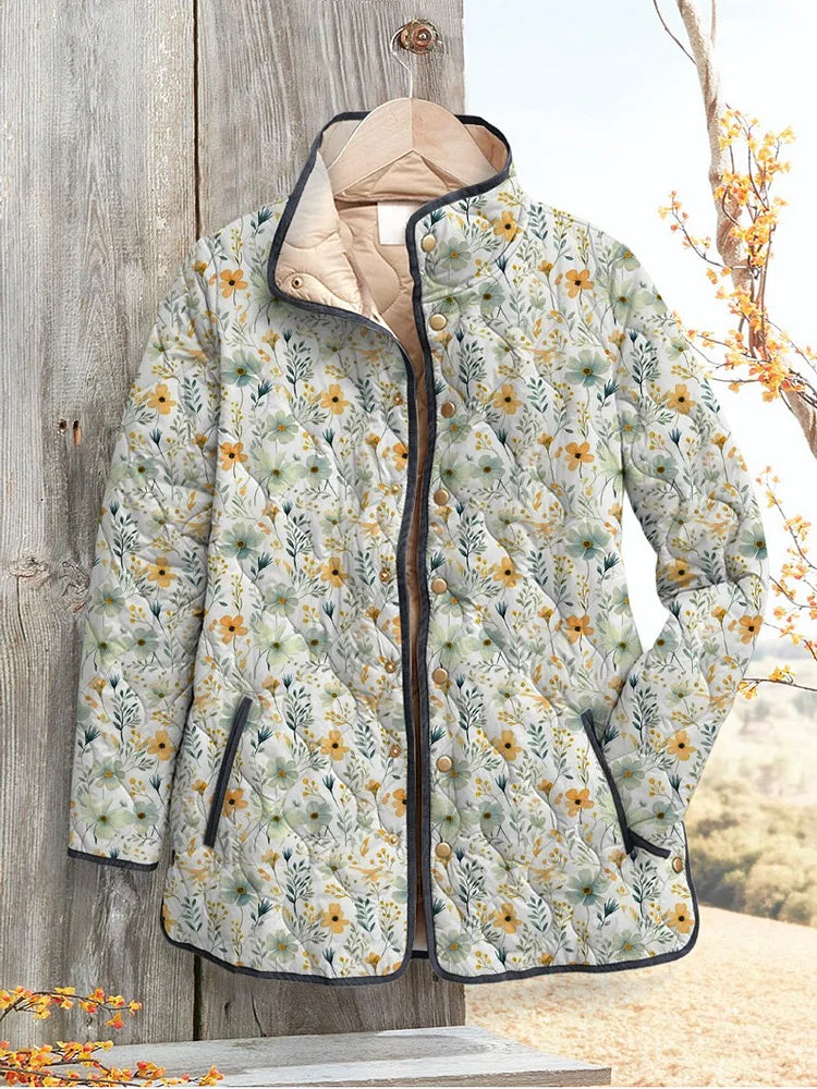 Delightful Floral-Printed Quilted Jacket