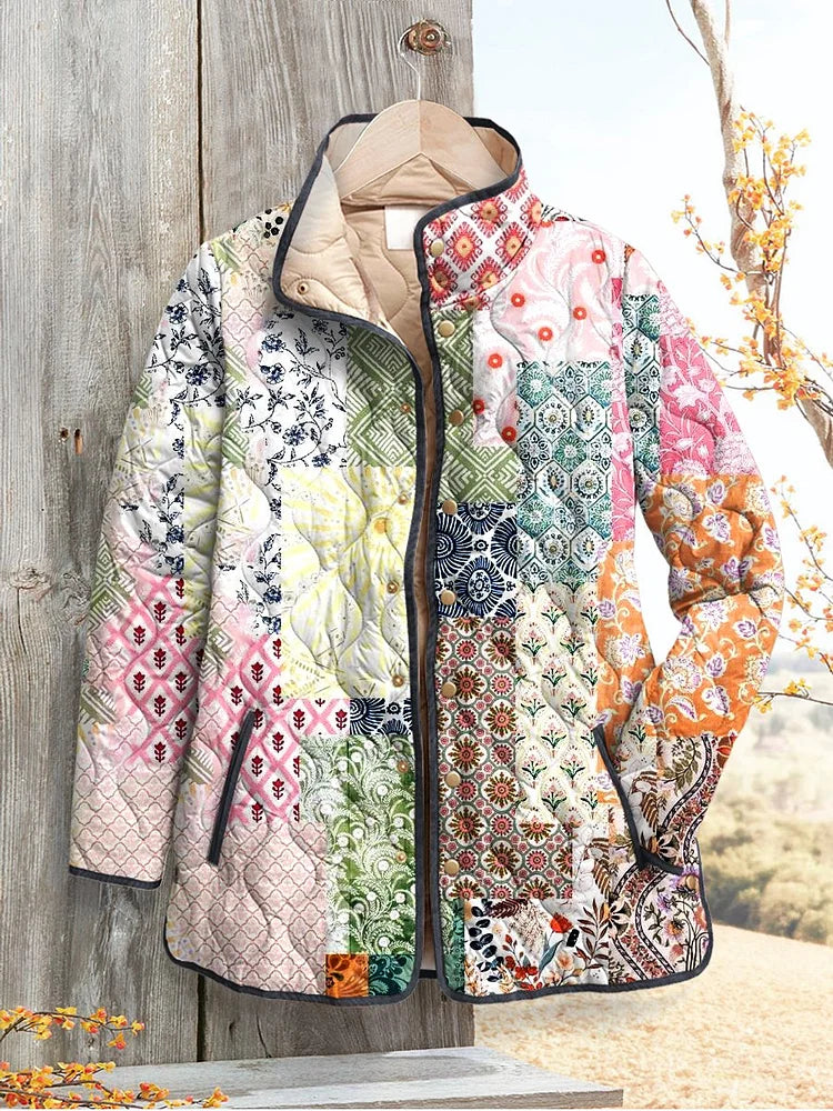 Floral Print Casual Quilted Jacket