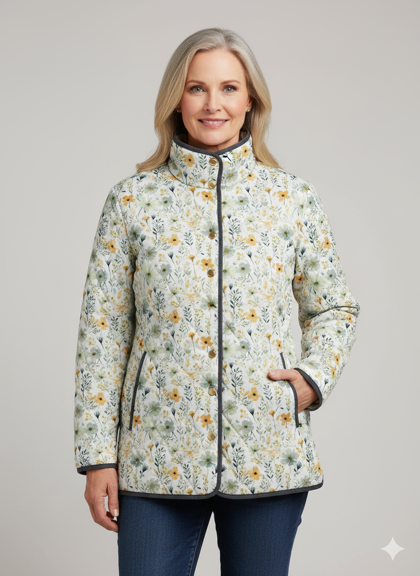Delightful Floral-Printed Quilted Jacket