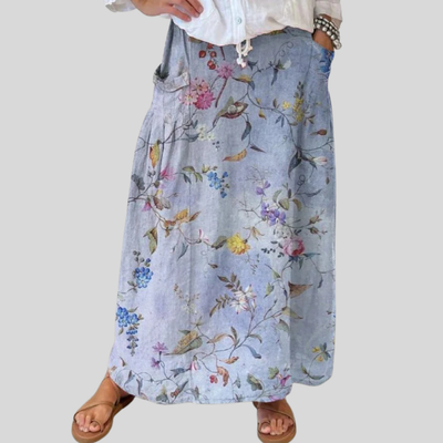 Women's Elegant Blue Print Pocket Skirt