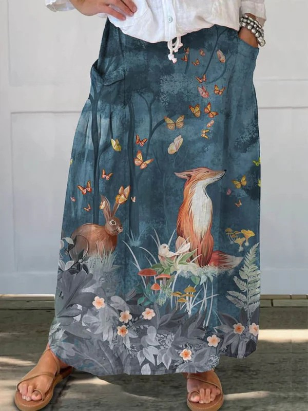 Women's Animals Art Print Pocket Skirt