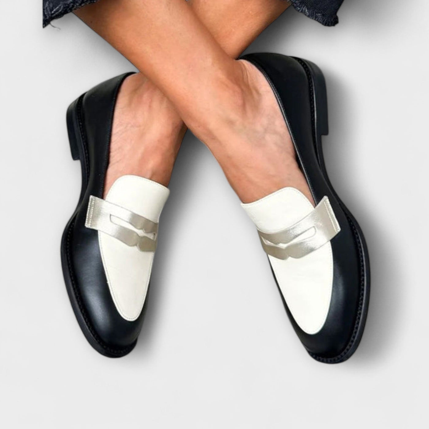 Xara – Black Loafers with Metallic Shine